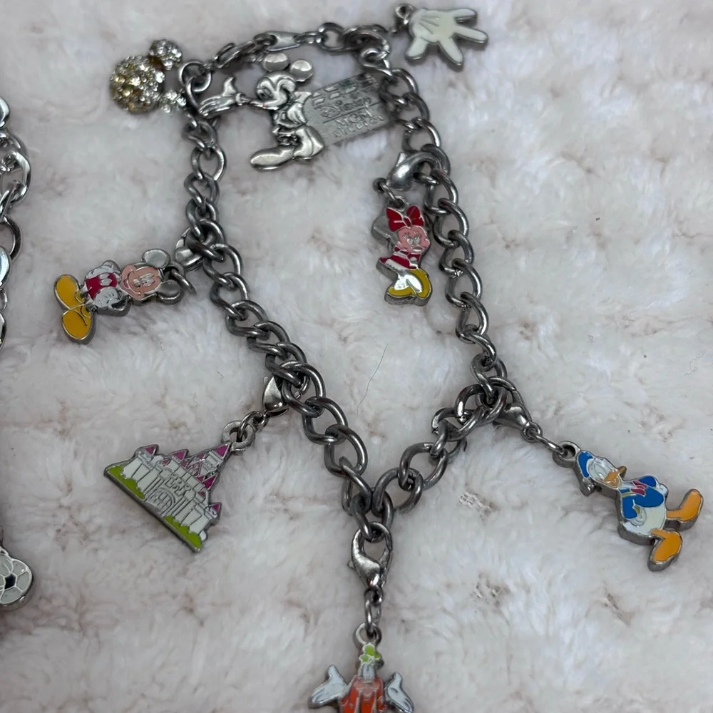 Disney Charm Bracelets with Mickey & Friends Charms - Silver Tone, Red Accent
